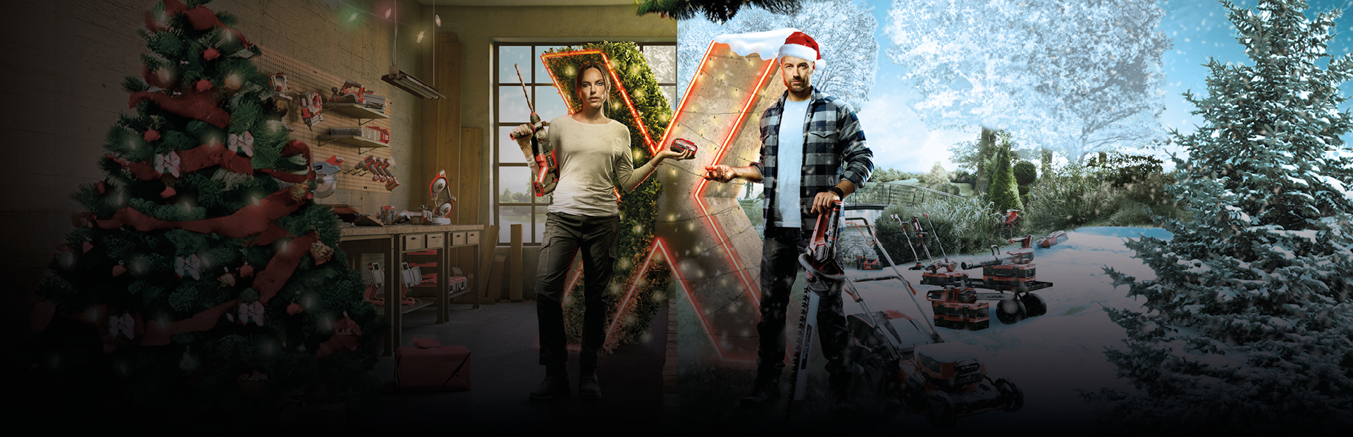 Einhell christmas image of Power-X-Change promotion. 