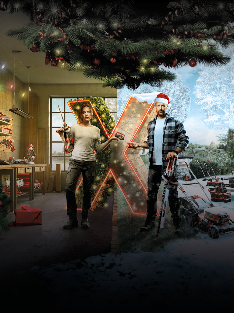 Einhell christmas image of Power-X-Change promotion. 