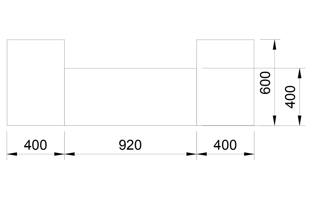 Technical drawing of crate arrangement for the garden bar, including height and width dimensions.