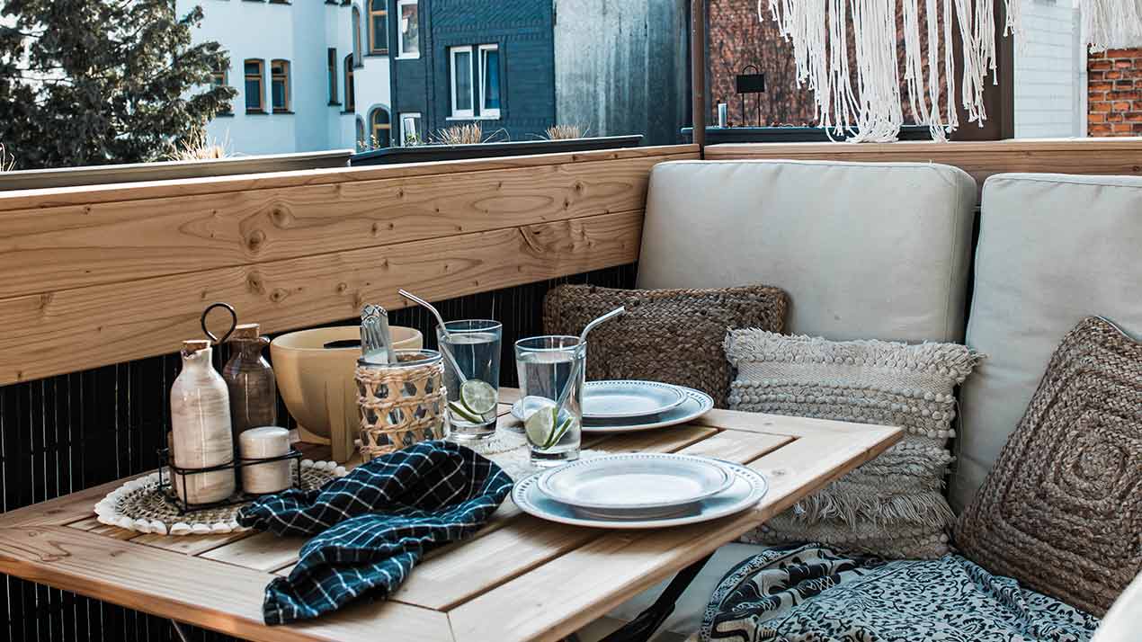 decorated balcony with furniture