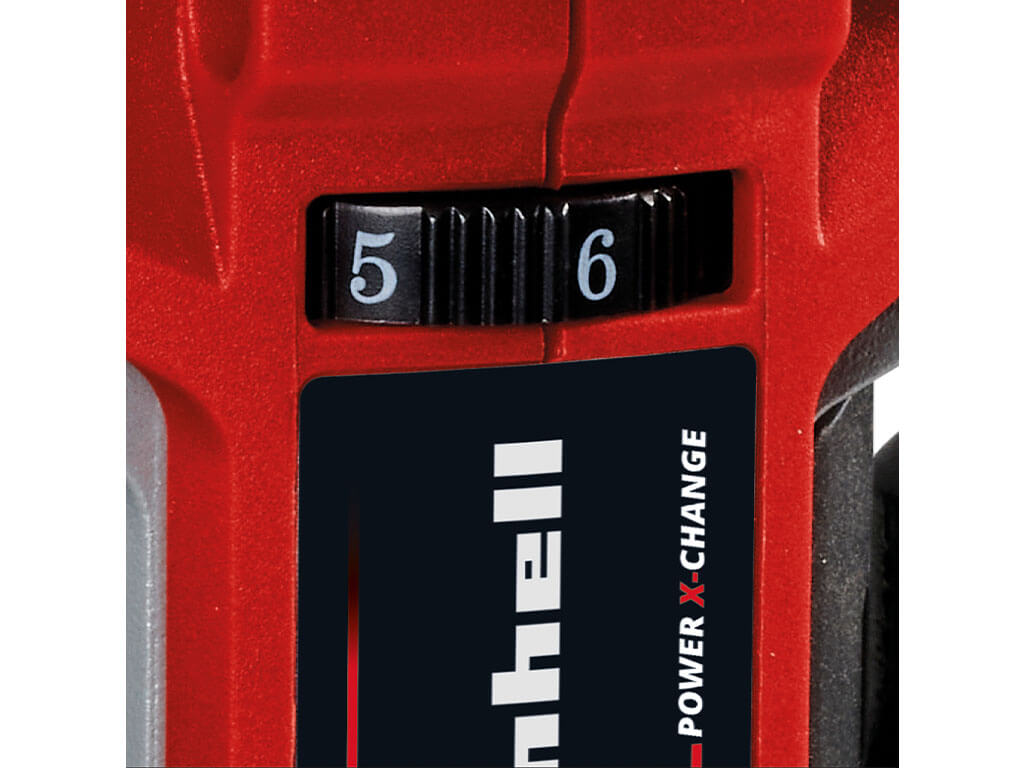 Close-up of the speed control on the Einhell cordless router and cordless edge router