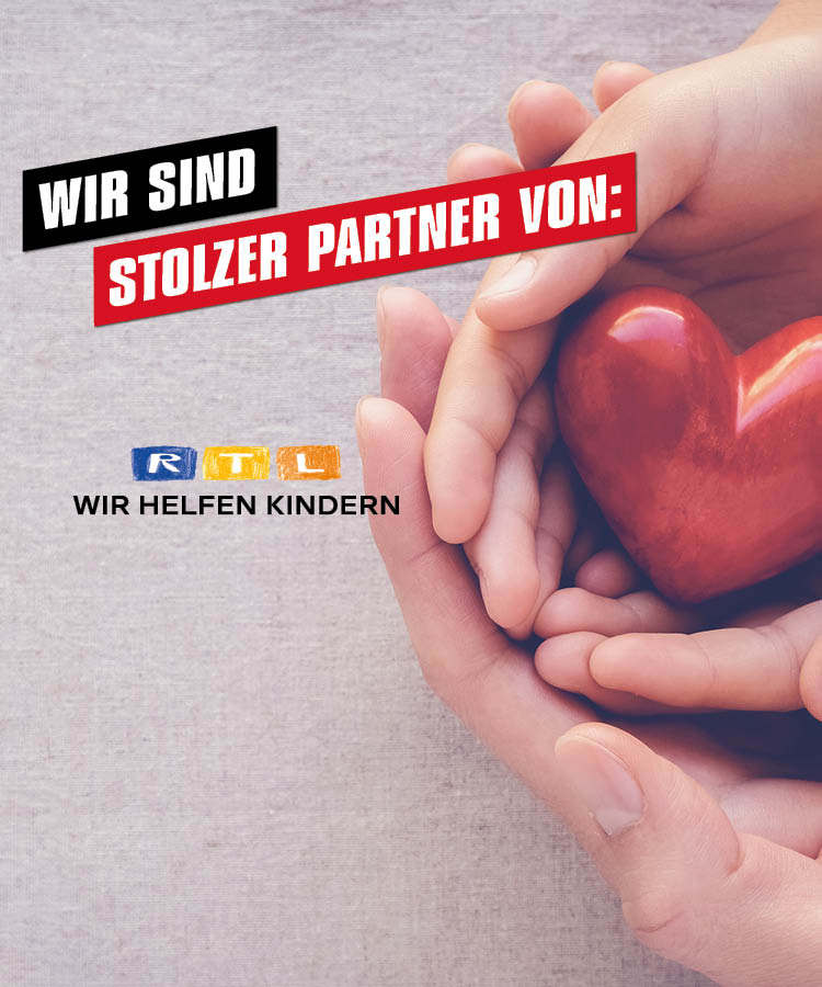 Two hands hold a heart. Einhell is a proud partner of RTL.
