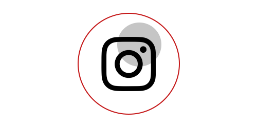 Symbol mit schwarzem Instagram-Logo auf rotem Hintergrund mit grauem Kreis.