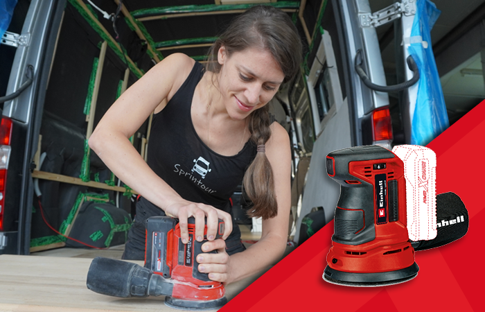 einhell orbital sander red background