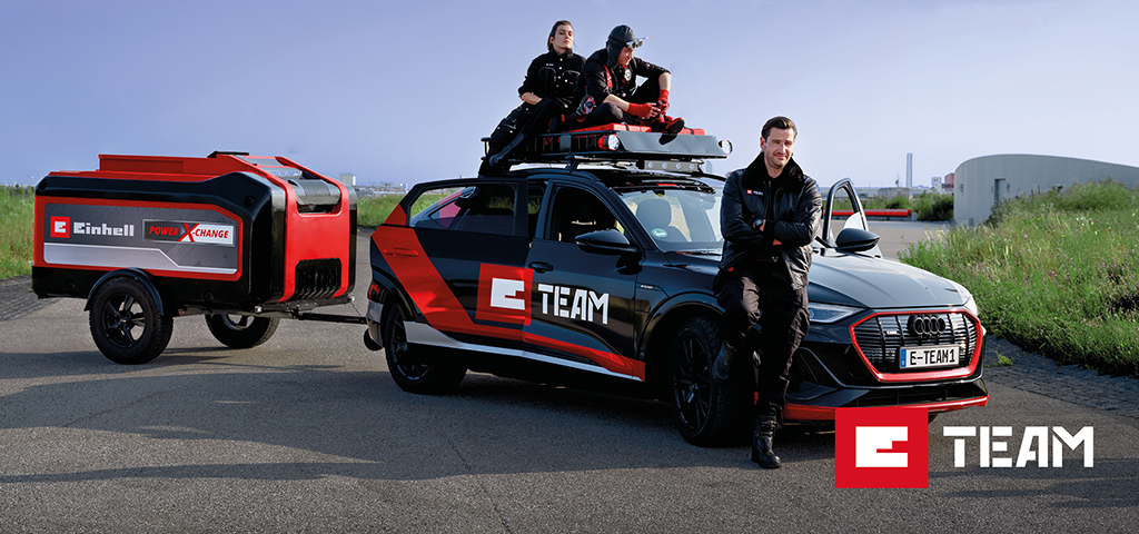 e-team with car and battery trailer