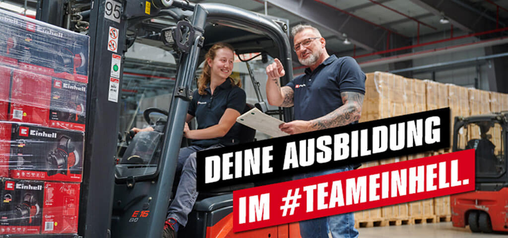 Advertising image of two people standing in the warehouse. 