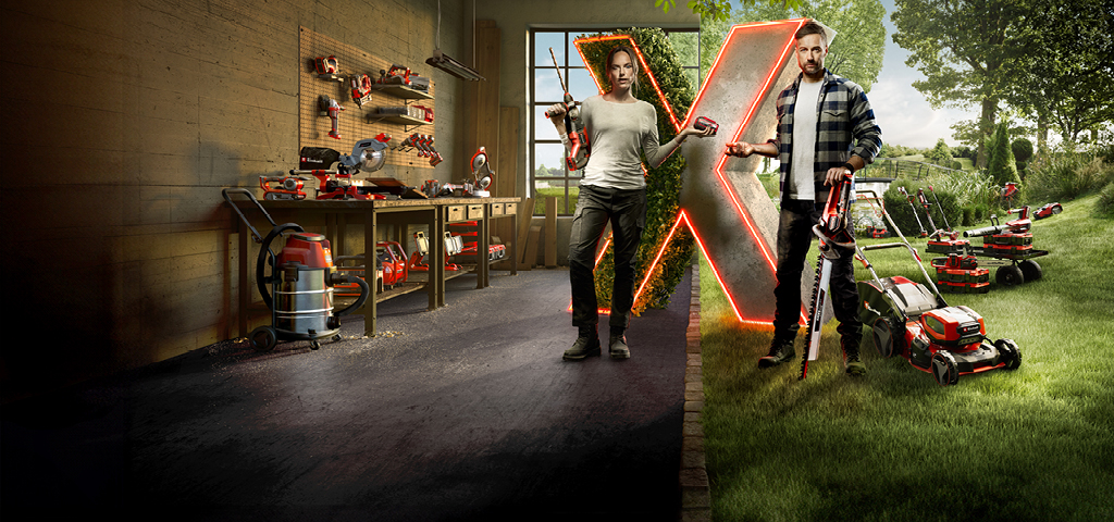Startpage image of two people surrounded with tools and garden devices.